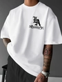 Men's white short sleeve T-shirt featuring black Gothic LA positive chest print - White 2