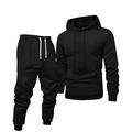 Classic black hooded tracksuit set featuring a minimalist hoodie and drawstring joggers - S / Black