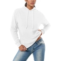 Minimalistischer weißer Kapuzenpulli mit Kordelzug und Vordertasche, kombiniert mit Jeans - S / Weiß