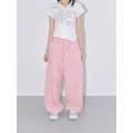 Women's American high street loose pink wide-leg sweatpants with drawstring waist - Pink