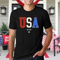 T-shirt noir homme USA EST. 1776 style patriotique américain en coton décontracté - S / Noir 1 (USA EST 1776)