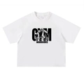Weißes Oversize Heavyweight Boxy Fit T-Shirt mit schwarzem Gym Warriors Muskel-Print - M / Weiß