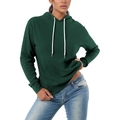 Sweat à capuche léger vert foncé pour femme avec cordon blanc et poche ventrale - S / Vert Foncé