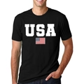 T-shirt noir en coton pour homme avec logo USA blanc et motif drapeau américain - S / Noir (Lettres USA Drapeau)