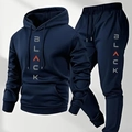Tuta da uomo blu scuro con tasca a marsupio e stampa di lettere verticali - Taglia S / Blu navy