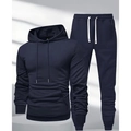 Marineblauw sportpakket voor heren met hoodie en joggingbroek van zachte katoenmix - Marineblauw