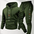 Tuta sportiva da uomo verde militare con felpa con cappuccio e stampa BLACK - Taglia S / Verde Scuro