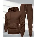 Bruin minimalistisch trainingspak met hoodie en joggingbroek met trekkoord sluiting - koffiekleur