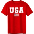 T-shirt rouge en coton à manches courtes avec texte USA et drapeau américain - S / Rouge (Lettres USA Drapeau)