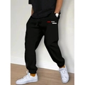 Pantaloni sportivi neri Y2K da uomo con stampa PARIS e vita con coulisse - Nero
