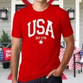 T-shirt rouge homme avec imprimé USA EST. 1776, manches courtes et col rond confort - S / Rouge 1 (USA EST 1776)