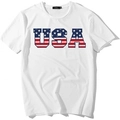 T-shirt en coton blanc pour homme avec imprimé drapeau USA style universitaire - S / Blanc (Rayures d'étoiles USA)