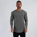Eng anliegendes Herren Langarm Sportshirt in Dunkelgrau mit abgerundetem Saum - M / Dunkelgrau