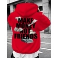 Roter Streetstyle Kapuzenpullover mit Make Money Not Friends Textdruck und Grafiken - S / Rot