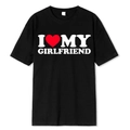 Detail of soft cotton black T-shirt showing white I love my girlfriend print - S / Tops / I Love My Girlfriend-Black