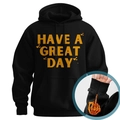Sweat à capuche noir Have A Great Day avec motif caché d'os de doigt sur la manche - S / Noir/Orange
