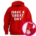 Sweat à capuche rouge Have A Great Day avec motif cœur et doigt d'honneur sur poignet - S / Rouge/Blanc