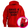 Sweat à capuche rouge Have A Great Day avec motif crâne doigt d'honneur et poche kangourou - S / Rouge & Noir