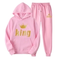 Tuta sportiva rosa con felpa con cappuccio e pantaloni con stampa King dorata - Taglia S / KING / Rosa