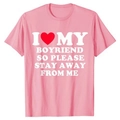 Pink short sleeve T-shirt featuring bold white I Love My Boyfriend slogan print - S / Tops / I Love My Boyfriend (Stay Away) - Pink