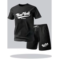 Herren Sport-Set in Schwarz mit Brooklyn-Aufdruck, T-Shirt und Mesh-Shorts - S / Schwarz