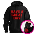 Sweat noir Have A Great Day avec motif crâne doigt d'honneur rouge sur le poignet - S / Noir/Rouge