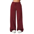 Deep wine red wide leg casual joggers for women with adjustable drawstring waist - Burgundy