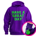 Sweat à capuche violet foncé avec texte vert et détail caché de doigt de squelette - S / Violet/Vert
