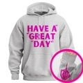Sweat à capuche gris clair avec texte rose Have A Great Day et détail squelette - S / Gris Cendre/Rose