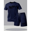 Dunkelblaues Mesh-Set für Herren mit New York Brooklyn-Buchstabendruck T-Shirt und Shorts - S / Marine 2