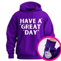 Sweat à capuche violet Have A Great Day avec imprimé créatif du majeur sur le poignet - S / Violet et Blanc