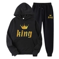 Tuta da uomo nera con stampa corona King dorata su felpa con cappuccio e pantaloni sportivi - Taglia S / Nero
