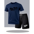 Ensemble mesh homme avec t-shirt bleu marine et short noir à cordon de serrage - S / Haut Et Bas / Noir marine