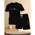 Conjunto deportivo negro para hombre con camiseta de manga corta y pantalón corto Paris - S / Set de Circonita Negra