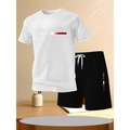 Conjunto de verano para hombre con camiseta blanca PARIS y pantalones cortos negros - S / Top Blanco/Pantalones Cortos Negros