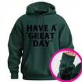 Sweat à capuche vert foncé Have A Great Day avec motif doigt d'honneur sur le poignet - S / Vert/Noir