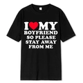 Unisex black short sleeve T-shirt with I love my boyfriend heart print graphics - S / Tops / Black (I ❤️ MY BOYFRIEND STAY AWAY)