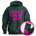 Sweat à capuche vert foncé avec texte rose fluo et motif de doigt d'honneur tête de mort - S / Vert/Rose