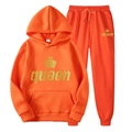 Completo sportivo in pile arancione acceso con stampa Queen dorata e corona reale - Taglia S / Queen / Arancione