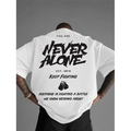 White oversized cotton T-shirt featuring black Never Give Up back print and boxing gloves - S / White (Never Alone Style)