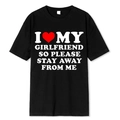 Black cotton t-shirt with white I Heart My Girlfriend slogan print for men and women - S / Tops / I Love My Girlfriend Stay Away-Black