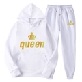 Completo sportivo bianco con stampa Queen dorata, felpa con cappuccio e pantaloni - Taglia S / Queen / Bianco