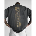 Oversized charcoal grey cotton T-shirt with gold BALANCE gothic print on back - S / Dark Gray (Back Balance Print)