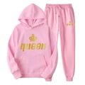 Tuta in pile rosa da donna con corona dorata e stampa della scritta queen - Taglia S / Top e Pantaloni (Queen) / Rosa