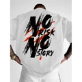 White oversized cotton T-shirt with No Risk No Story print and red scratch on back - S / White (No Risk Style)