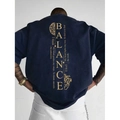 Men's navy heavy cotton T-shirt with gold Balance back print and oversized fit - S / Navy Blue (Back Balance Print)