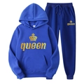 Tuta con cappuccio blu scuro per donna con stampa grafica corona dorata e scritta - Taglia S / Queen / Blu
