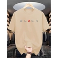 T-shirt en coton beige avec lettrage noir et détail triangle rouge sur le devant - S / Kaki (Impression Black sur le Devant)