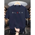 T-shirt en coton épais bleu foncé avec impression graphique BLACK sur la poitrine - S / Bleu Marine (Impression Black sur le Devant)
