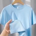 T-shirt corta Boxy Fit in cotone pesante celeste con dettagli di tessuto a coste - Azzurro